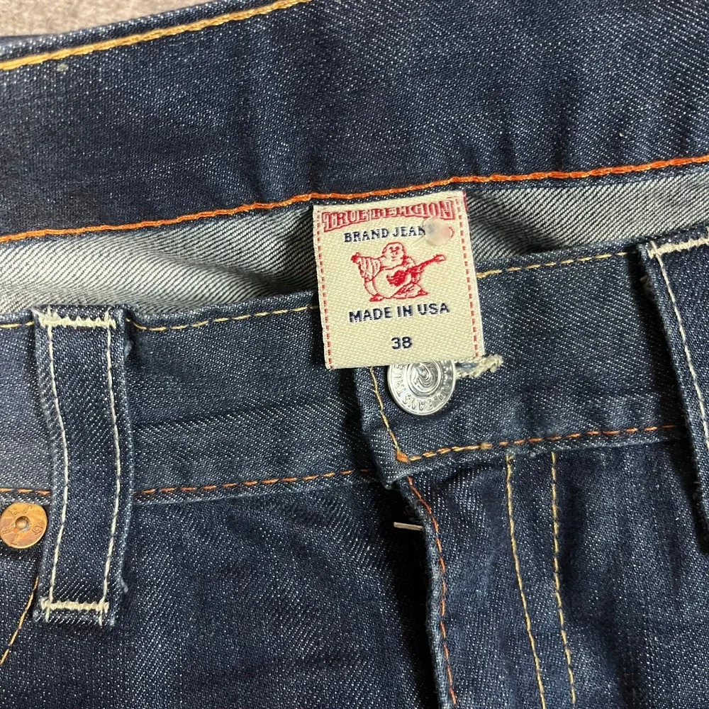 True Religion Joey Big T Bootcut Jeans Dark Wash Orange Stitch Made in USA 38x36